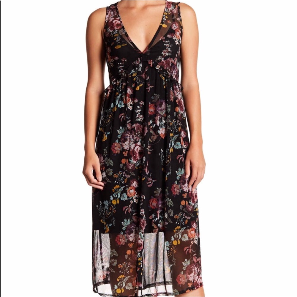 Superfoxx Black Floral Mesh Midi Dress & Slip - Size Medium